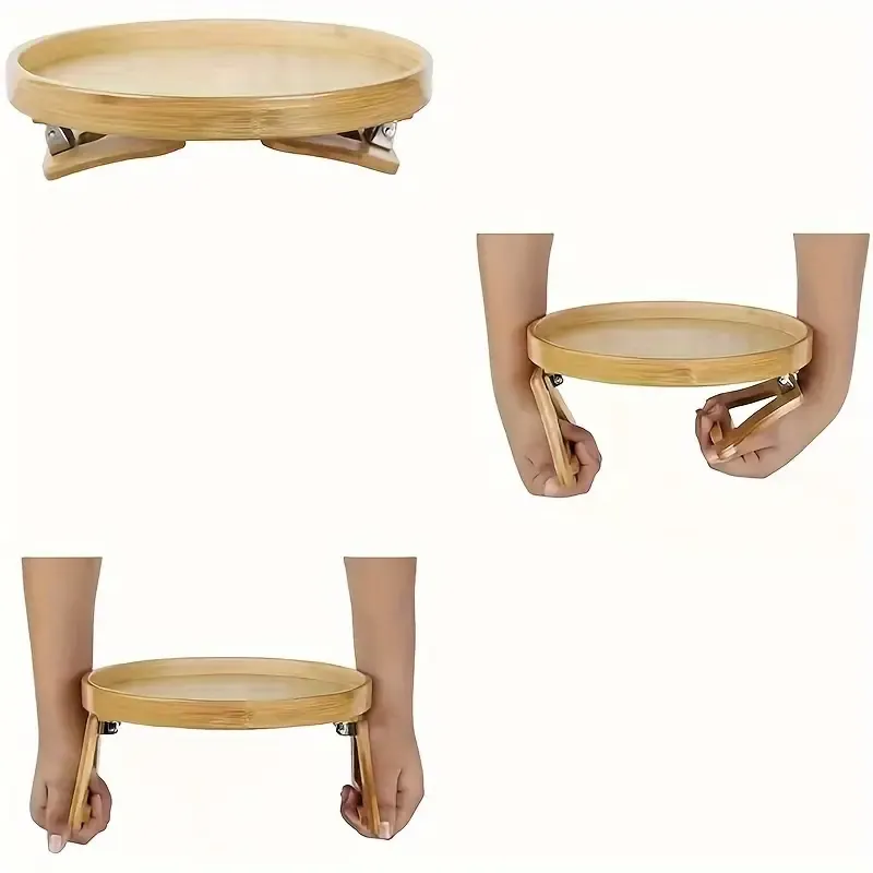 Vintage Hardwood Bamboo Sofa Armrest Tray - Foldable
