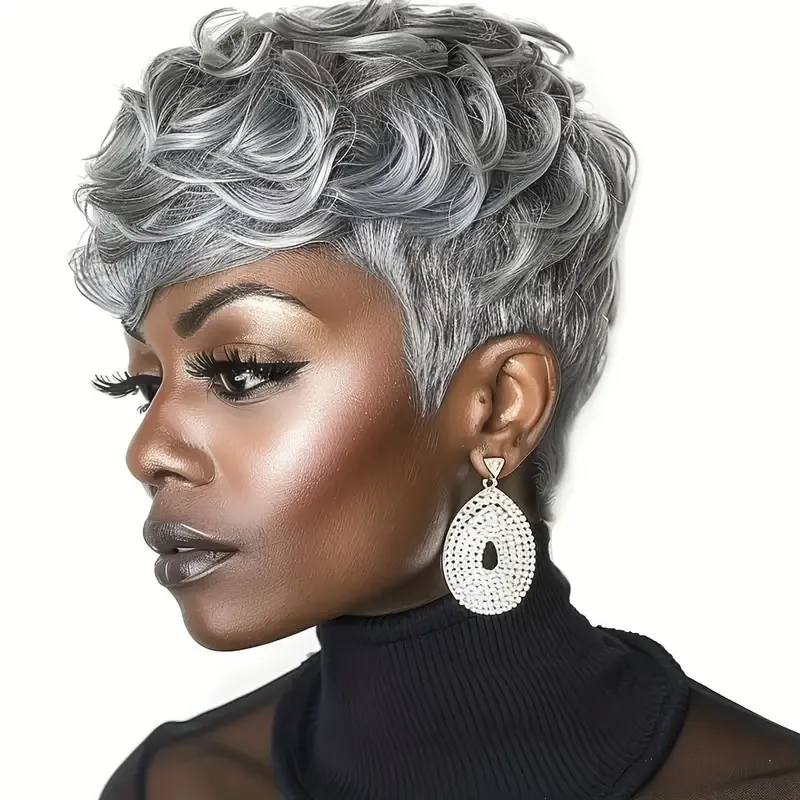 Short Pixie Wigs For Black Women Short Black Curly Pixie Wigs Synthetic Hair Wigs For Black Women Natural Wavy Black Pixie Cut Wig Short Curly Layered Pixie Wig For Women