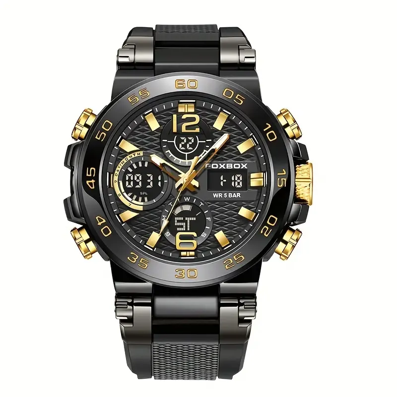 LIGE Men'S Sports Watch, Dual Display Digital, Round Dial, Plastic Case, Water-resistant 1968.5inch, Stopwatch, Alarm Clock, Chronograph, Luminous, with Silica Gel Strap, for Outdoor Hiking, Schooling, Student