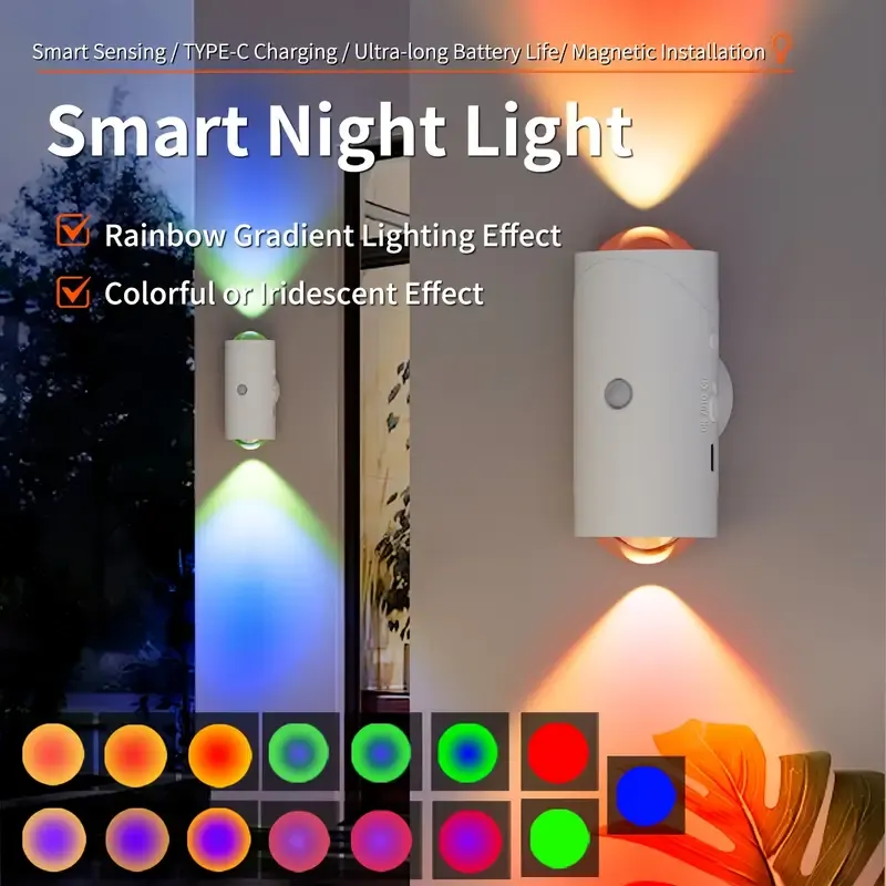Colorful Gradient Light Atmosphere Night Light Intelligent Human Body Induction Rechargeable Magnetic Magic Color Wall Lamp
