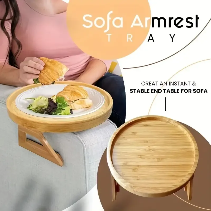 Vintage Hardwood Bamboo Sofa Armrest Tray - Foldable