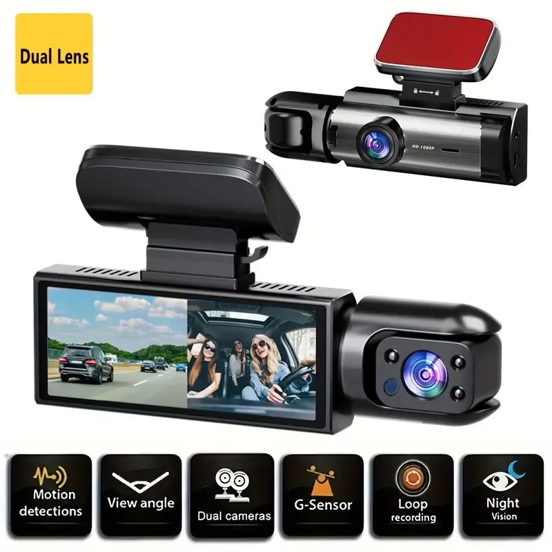 1080P Dual Camera Dash Cam For Cars With IR Night Vision, Loop Recording, And Wide Angle Lens - 3.16 Inch IPS Screen