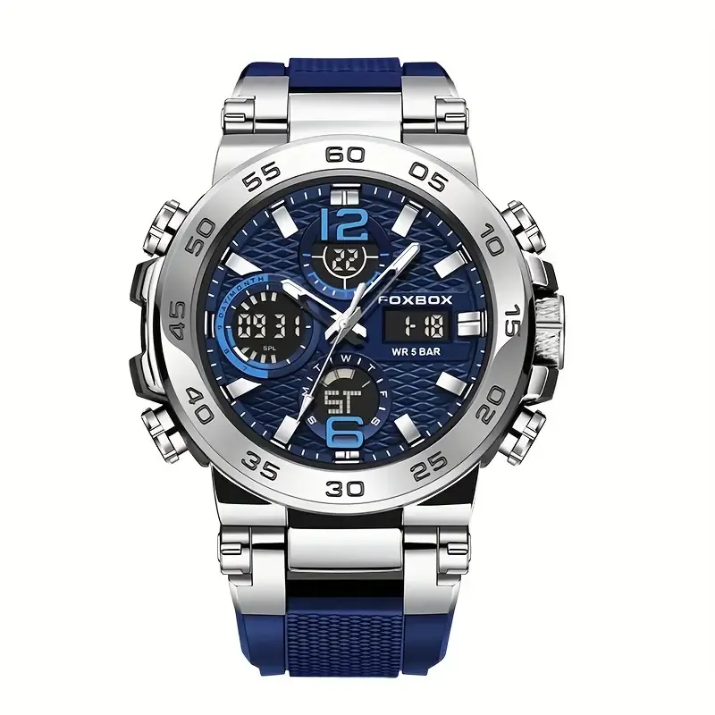 LIGE Men'S Sports Watch, Dual Display Digital, Round Dial, Plastic Case, Water-resistant 1968.5inch, Stopwatch, Alarm Clock, Chronograph, Luminous, with Silica Gel Strap, for Outdoor Hiking, Schooling, Student