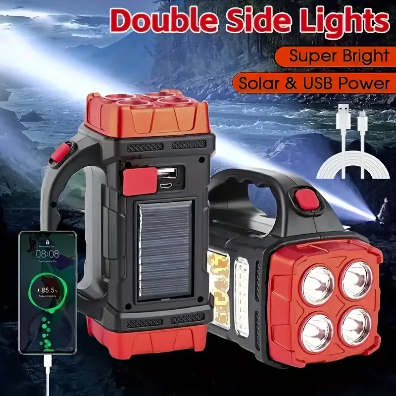 Multifunctional LED Solar Camping Lantern, Bright Portable Rechargeable Flashlight For Outdoor Hiking Camping When Power Outage