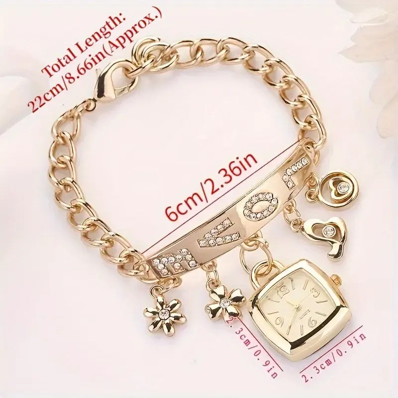 Casual Stainless Steel Watch Bracelet Watch Flower Women Bracelet Watch Women Luxury Heart Love Style Rhinestone Bracelet Women