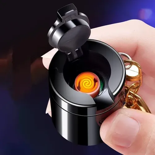 USB Charging Tungsten Wire Lighter, Multi-Functional Portable Key Chain Pendant Lamp Cigarette Lighters for BBQ,Candle,Camping-Outdoors Indoors (Color : Blacka)