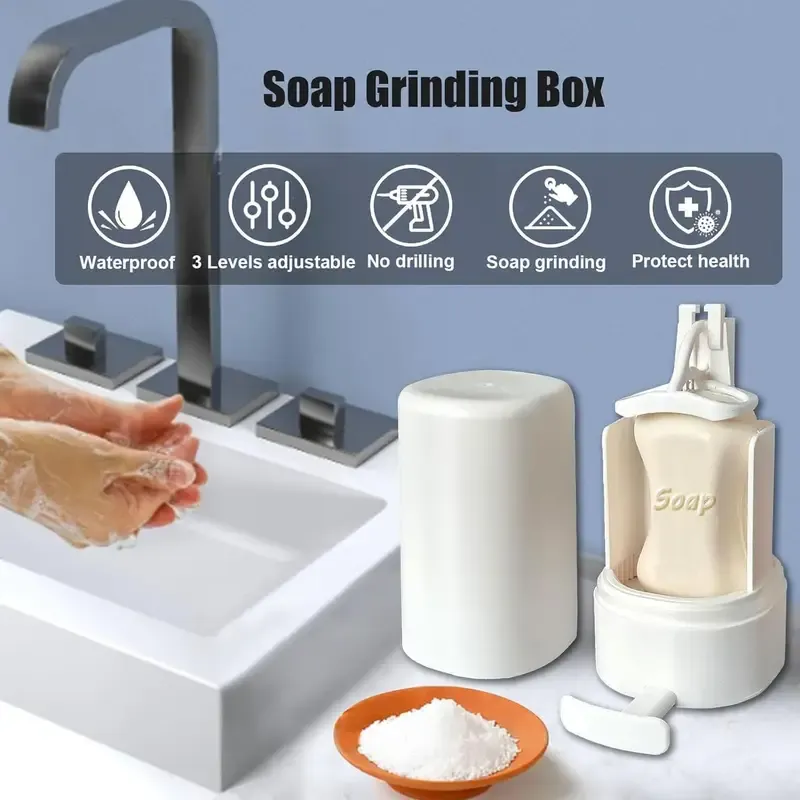 Soap Holder, Creative Water-Free Design with Lid, for Student Dorm and Home Bathroom, Drainable without Drilling, White, 2.95x6.1inch, Shower Caddies