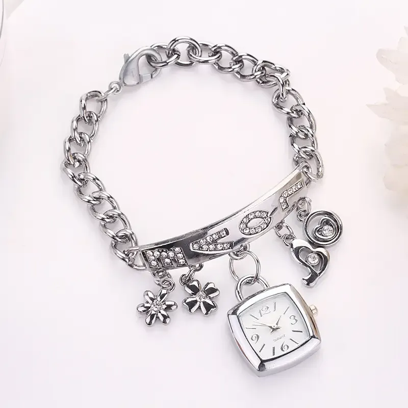 Casual Stainless Steel Watch Bracelet Watch Flower Women Bracelet Watch Women Luxury Heart Love Style Rhinestone Bracelet Women
