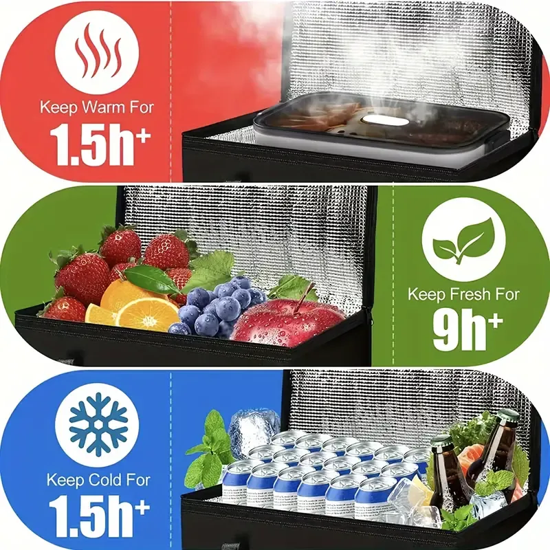 arge  XL Insulated Bag: Keep Food Hot & Cold For Hours Grocery Tote, Soft Cooler Bag, Pizza Warmer, Lightweight & Sturdy Zipper Christmas Gift