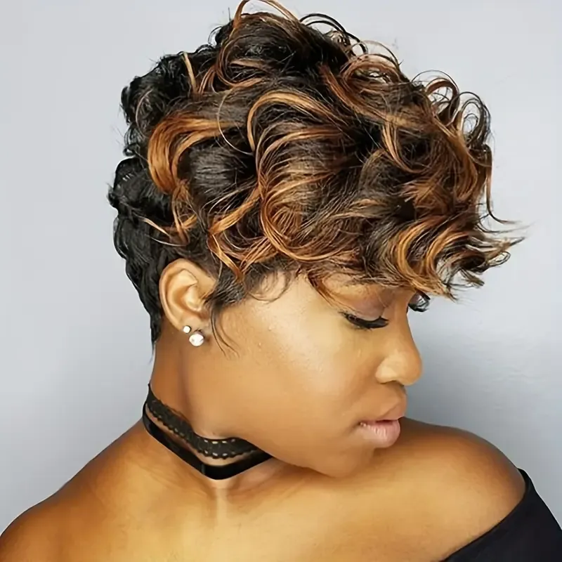Short Pixie Wigs For Black Women Short Black Curly Pixie Wigs Synthetic Hair Wigs For Black Women Natural Wavy Black Pixie Cut Wig Short Curly Layered Pixie Wig For Women