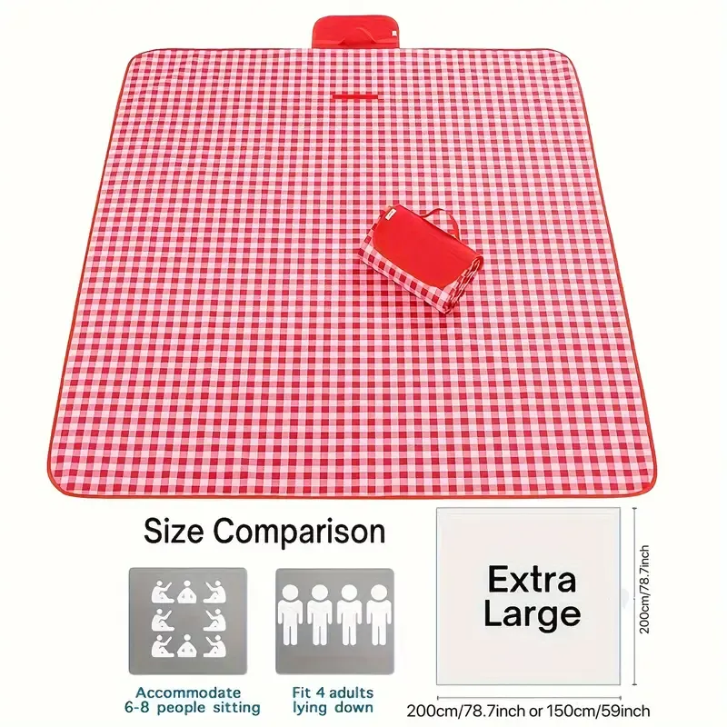 Extra Large Outdoor Picnic Blanket - Sandproof, Waterproof Camping Mat with Checkered Design