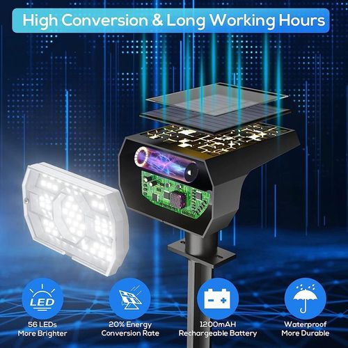 Kaxiida Solar Lights Outdoor Waterproof IP68, 56 LED 3 Lighting Modes Solar Powered Spot Light for Garden
