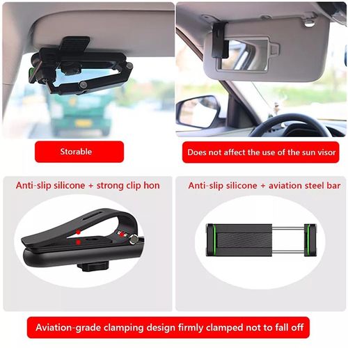 Car Phone Holder 360° Rotatable Visor Rearview Mirror Multifunctional
