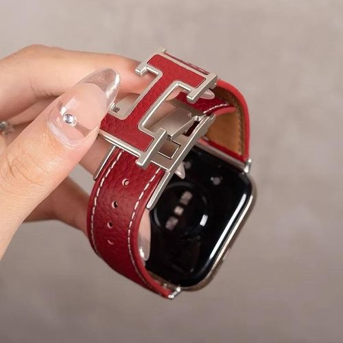 Soft Lychee-Patterned H Magnetic Buckle Genuine Leather Apple Watch Band