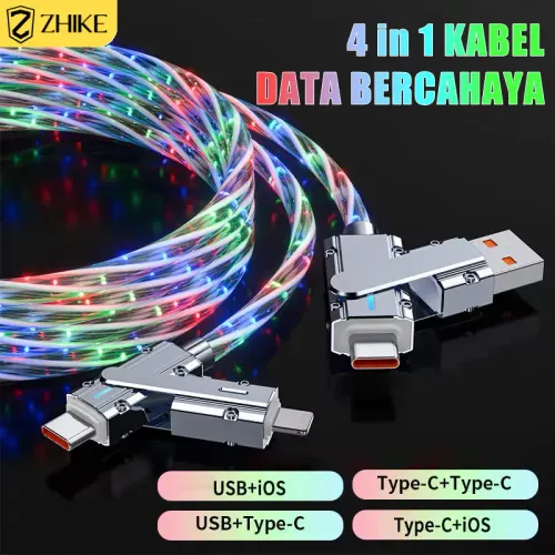 Starry Sky 4-in-1 Data Cable with Colorful Glowing Car Atmosphere Lights and Fast Charging Cable