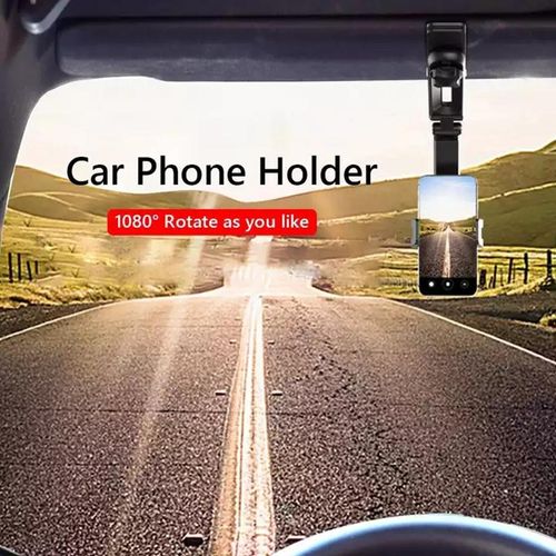 Car Phone Holder 360° Rotatable Visor Rearview Mirror Multifunctional