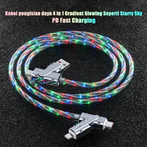 Starry Sky 4-in-1 Data Cable with Colorful Glowing Car Atmosphere Lights and Fast Charging Cable