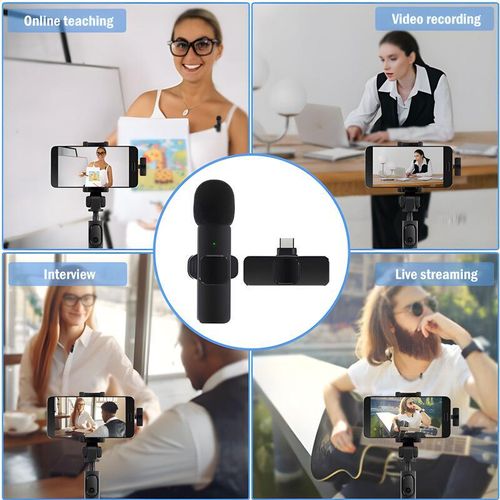 LENTIVEN Wireless Mikrofon dengan Clip on Wireless microphone Mikrofon