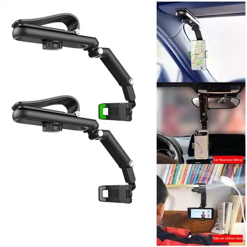 Car Phone Holder 360° Rotatable Visor Rearview Mirror Multifunctional