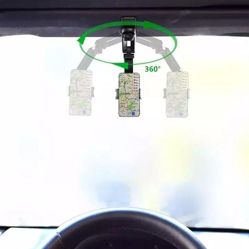 Car Phone Holder 360° Rotatable Visor Rearview Mirror Multifunctional