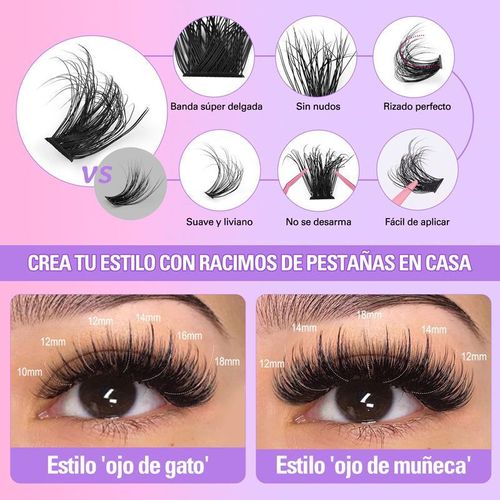 Sefiora 30D+40D+50D Kit de Clusters de Pestañas Waterproof 300Pcs con Adhesivo Duradero y Removedor para Principiant