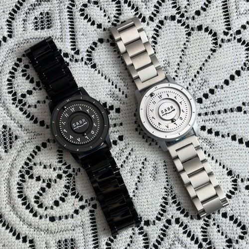 SABR Tech-Inspired Arabic Numerals Magnetic Bead Hands with Markers Customizable Mirrorless Black Tech Men's Watch