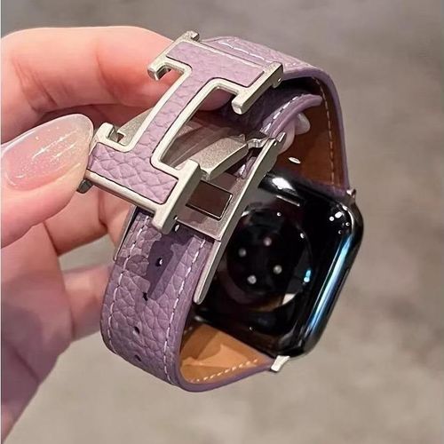 Soft Lychee-Patterned H Magnetic Buckle Genuine Leather Apple Watch Band