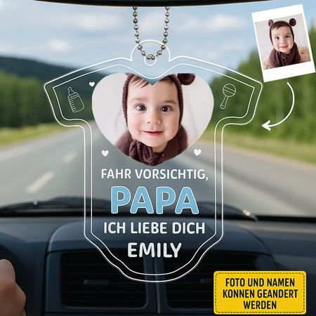 Fahr sicher – Deine Familie wartet auf dich | Personalisiertes Autoornament für Papa