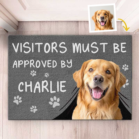 Custom Dog Welcome Mat – 'Visitors Must Be Approved by the Dog' with Your Pet's Photo