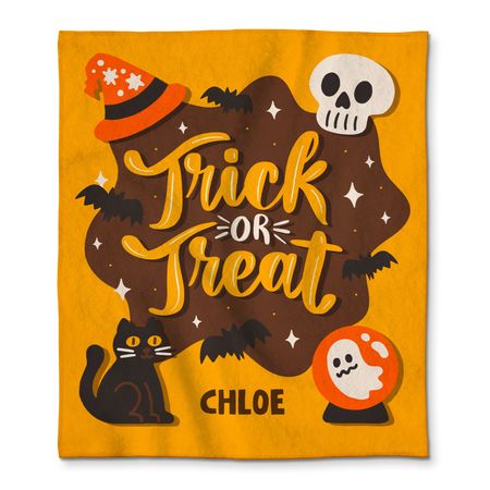 Haunted Halloween Cat Witch's Hat Black Bats Fleece Throw Blanket