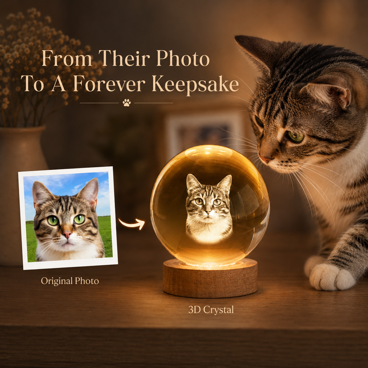 Personalized Pet Photo Crystal Ball Lamp – Custom 3D Laser Engraved Keepsake