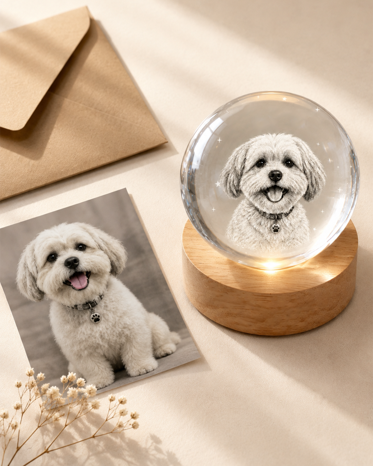 Personalized Pet Photo Crystal Ball Lamp – Custom 3D Laser Engraved Keepsake