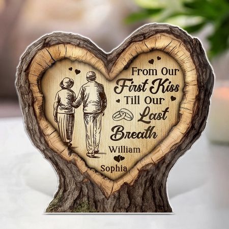 Personalized Acrylic Heart-Shaped Plaque – From First Kiss to Last Breath Couple Keepsake