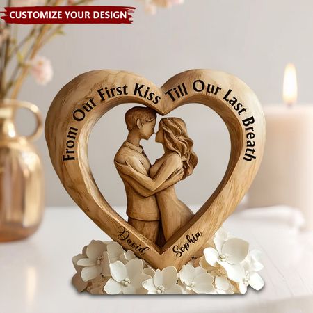 Personalized Acrylic Couple Sculpture – Custom Engraved Love Quote with Names, Ideal Wedding or Anniversary Gift