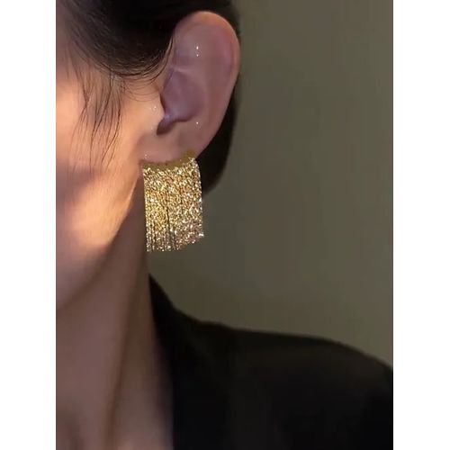 Fahion 925 Silver Post Unique Metal Arc Tassel Stud Earrings for Women – Fashionable and Elegant Boutique Design