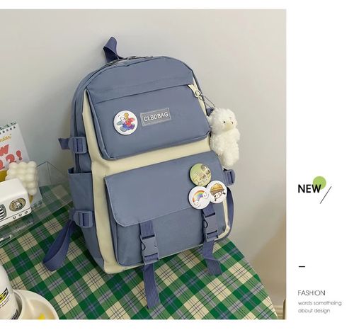 4-Piece Set Stylish Canvas Backpack for Teen Girls - Durable School Bag