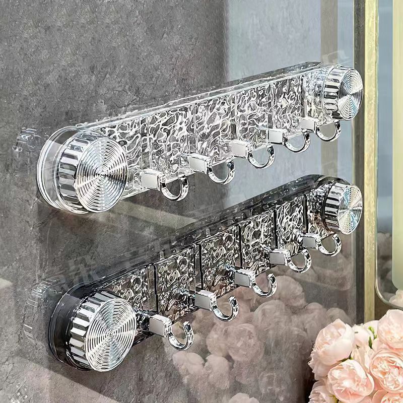 New Punch-Free Plastic Suction Cup Bathroom Wall Storage Hook Shelf Long Row Five Consecutive Rows Traceless Sticky Hooks Coat