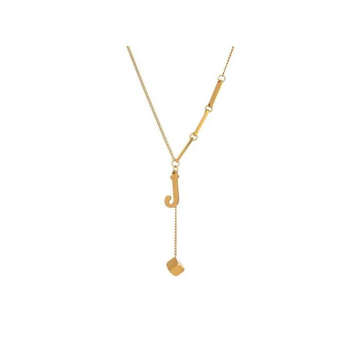 Gen Gold Stainless Steel J Letter Pendant Necklace