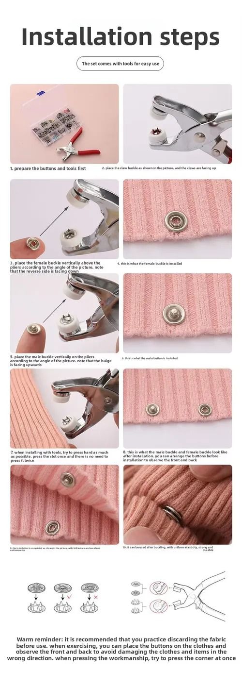 Red Hand-Pressed Sew-Free Five-Prong Snap Fastener