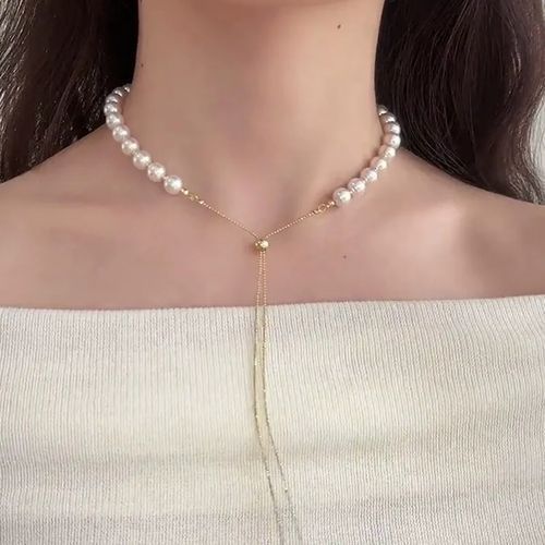 Fahion Parisian Glide Pearl Choker Petit Pavé Chain w Curated Drop - Sculptural Décolleté