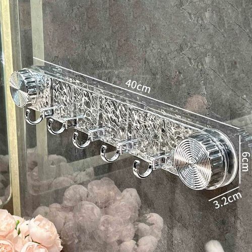 New Punch-Free Plastic Suction Cup Bathroom Wall Storage Hook Shelf Long Row Five Consecutive Rows Traceless Sticky Hooks Coat