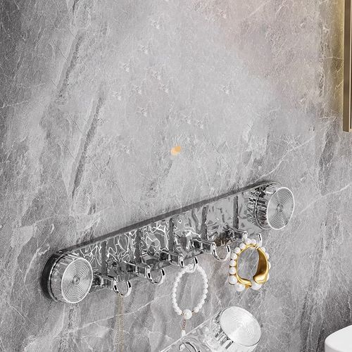 New Punch-Free Plastic Suction Cup Bathroom Wall Storage Hook Shelf Long Row Five Consecutive Rows Traceless Sticky Hooks Coat