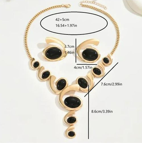 1 Set Boho Classic 2pcs Women'S Jewelry Set, Spiral Snail Shape with Black Rhinestone Inlay, Y-Necklace and Earrings, Alloy, Versatile for Daily and Party Wear