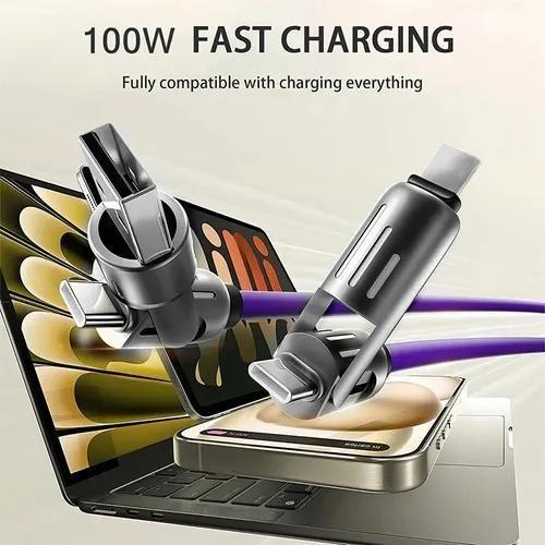 240W Super Fast LED Display USB Charger 4-in-1 Multi-Device with Rotating Elbow Type-C Mobile Phone and Printer Charger Cable