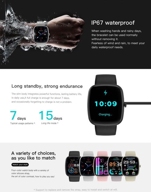 Smartwatch - Black - Fitness Tracker with Heart Rate, BT Call, Sleep Monitor