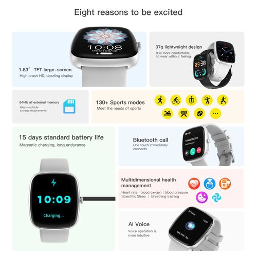 Smartwatch - Black - Fitness Tracker with Heart Rate, BT Call, Sleep Monitor