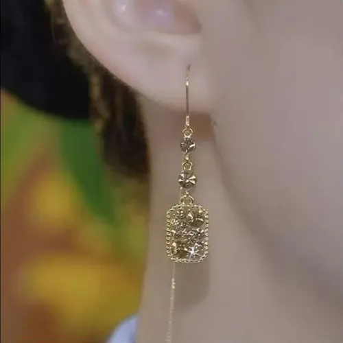 French Vintage Style Emerald Square Diamond Earrings Light Luxury High-End Niche Jewelry Exquisite Fashionable Pendants Charms