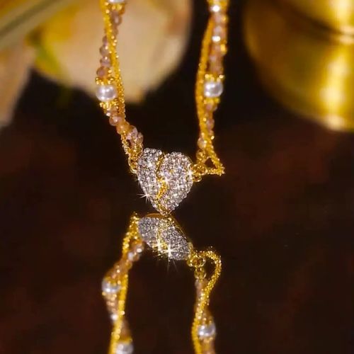 Elegant Double-Layer Heart Pendant Pearl Necklace