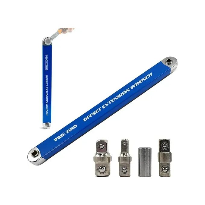 2-in-1 Ratchet Offset Extension Wrench - 180° Swivel, High Torque, Durable Metal, 3 Adapters for Tight Spaces