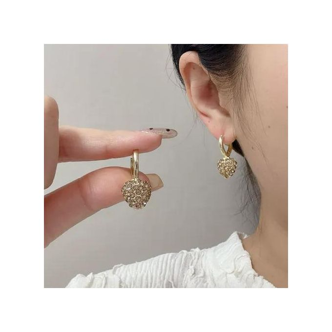 New Design Luxury Women Jewelry Love Heart Ear Buckle Zircon Initial Brass Stud Earrings